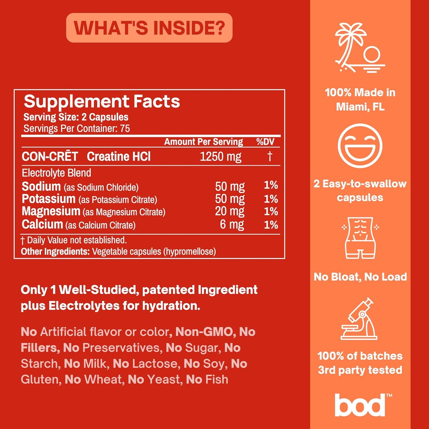 150 Capsules of Goba Tea BOD Creatine HCL Pills for Muscle Support and Endurance, Vegan and Keto-Friendly
