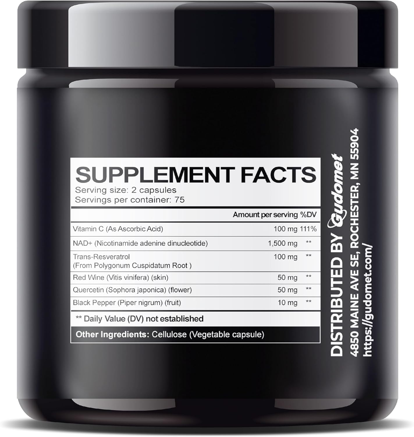 150 Capsules of GUDOMET NAD+ with Trans-Resveratrol, Red Wine, Quercetin & Vitamin C for Cellular Wellness & Healthy Aging from USA