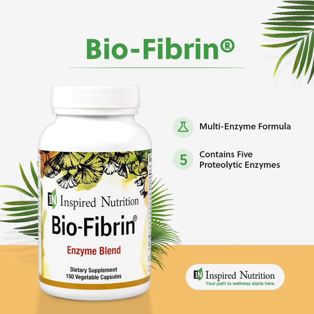 150 Capsules of Inspired Nutrition Bio-Fibrin ® Multi-Enzyme Supplement for Fibrin Defense with Proteolytic Enzymes