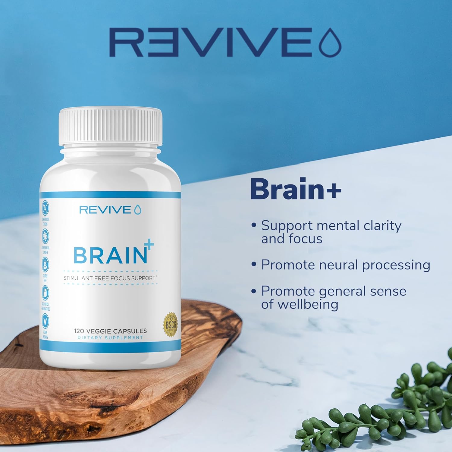 150 Capsules Revive MD Brain Plus - Natural Memory & Focus Supplement for Cognitive Function - Vegan & Gluten Free