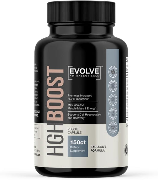 150 Count Evolve Nutraceuticals HGH Booster 2X Strength - Anti-Aging, Boost Stamina & Energy, Revitalize Skin & Hair - Includes L-Lysine & L-Arginine HCL
