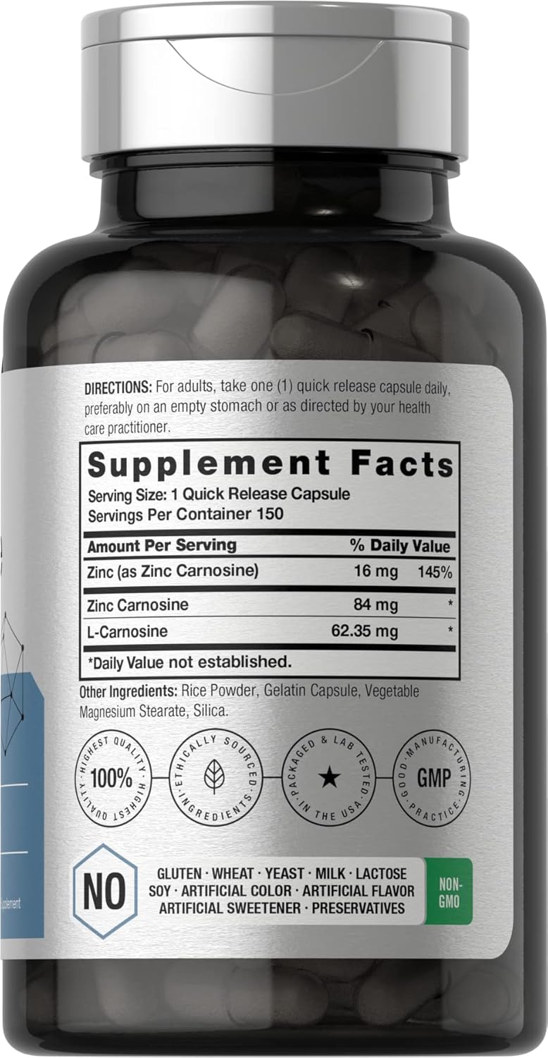 150 Count Horbäach Zinc Carnosine Capsules - 84mg per Capsule - Non-GMO & Gluten Free Formula