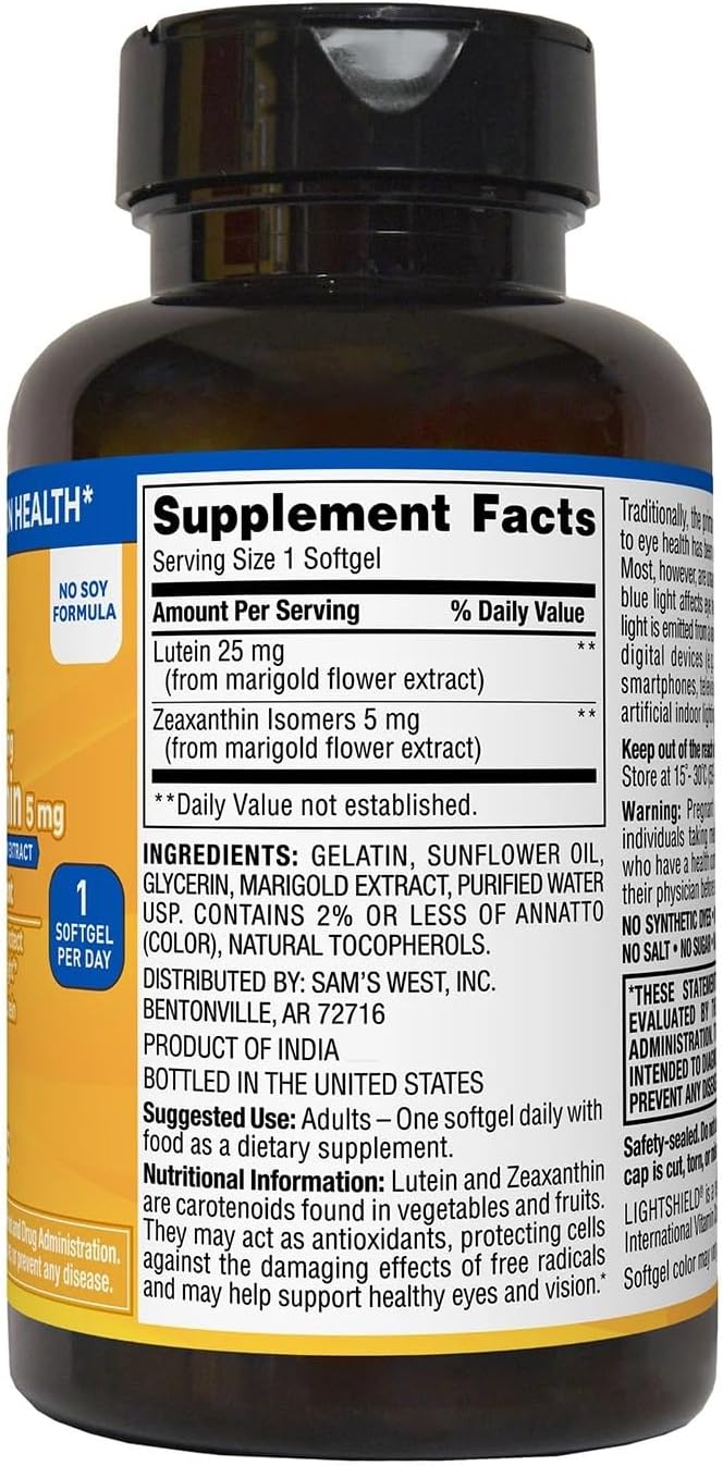 150 Count Members Mark Lutein & Zeaxanthin Supplements - 25mg Lutein, 5mg Zeaxanthin
