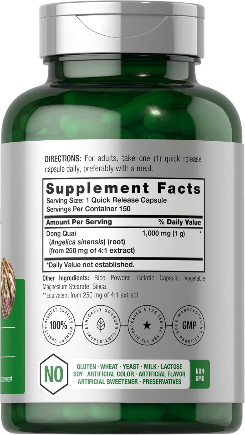 150 Count Non-GMO Horbäach Dong Quai Capsules 1000mg - Gluten Free Traditional Herb Supplement
