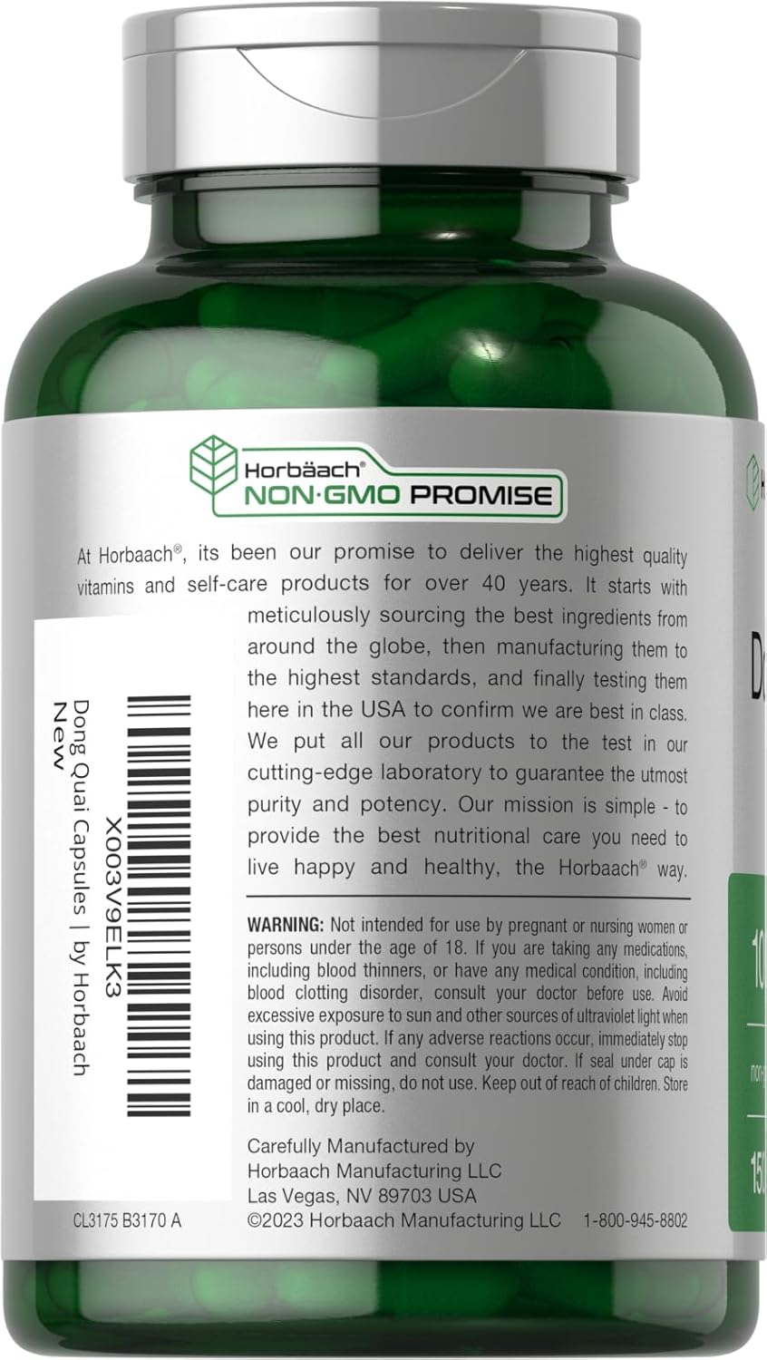 150 Count Non-GMO Horbäach Dong Quai Capsules 1000mg - Gluten Free Traditional Herb Supplement