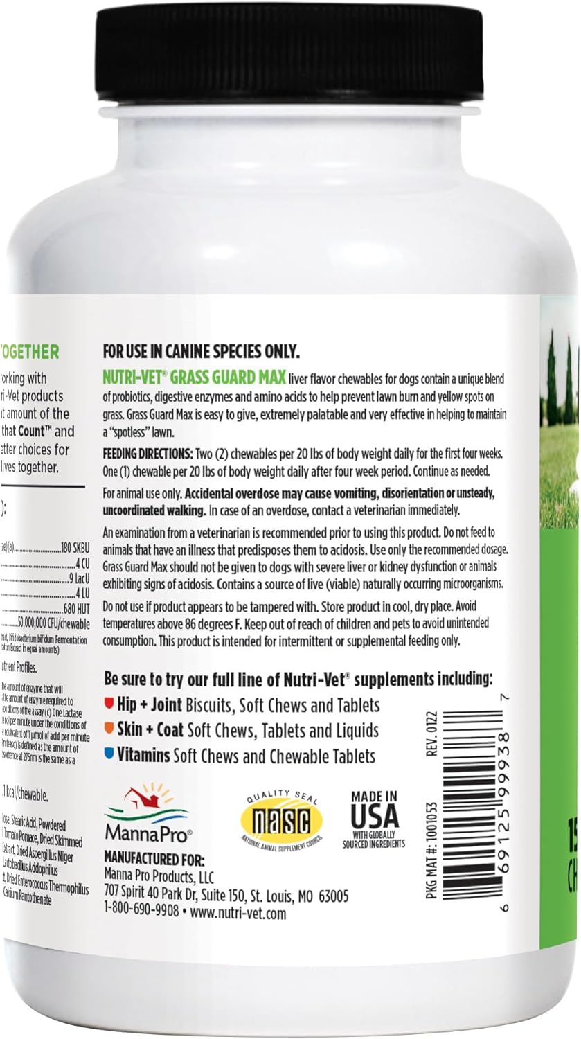 150-Count Nutri-Vet Grass Guard Chewables with Probiotics and Enzymes for Dogs - Prevent Lawn Burn from Urine