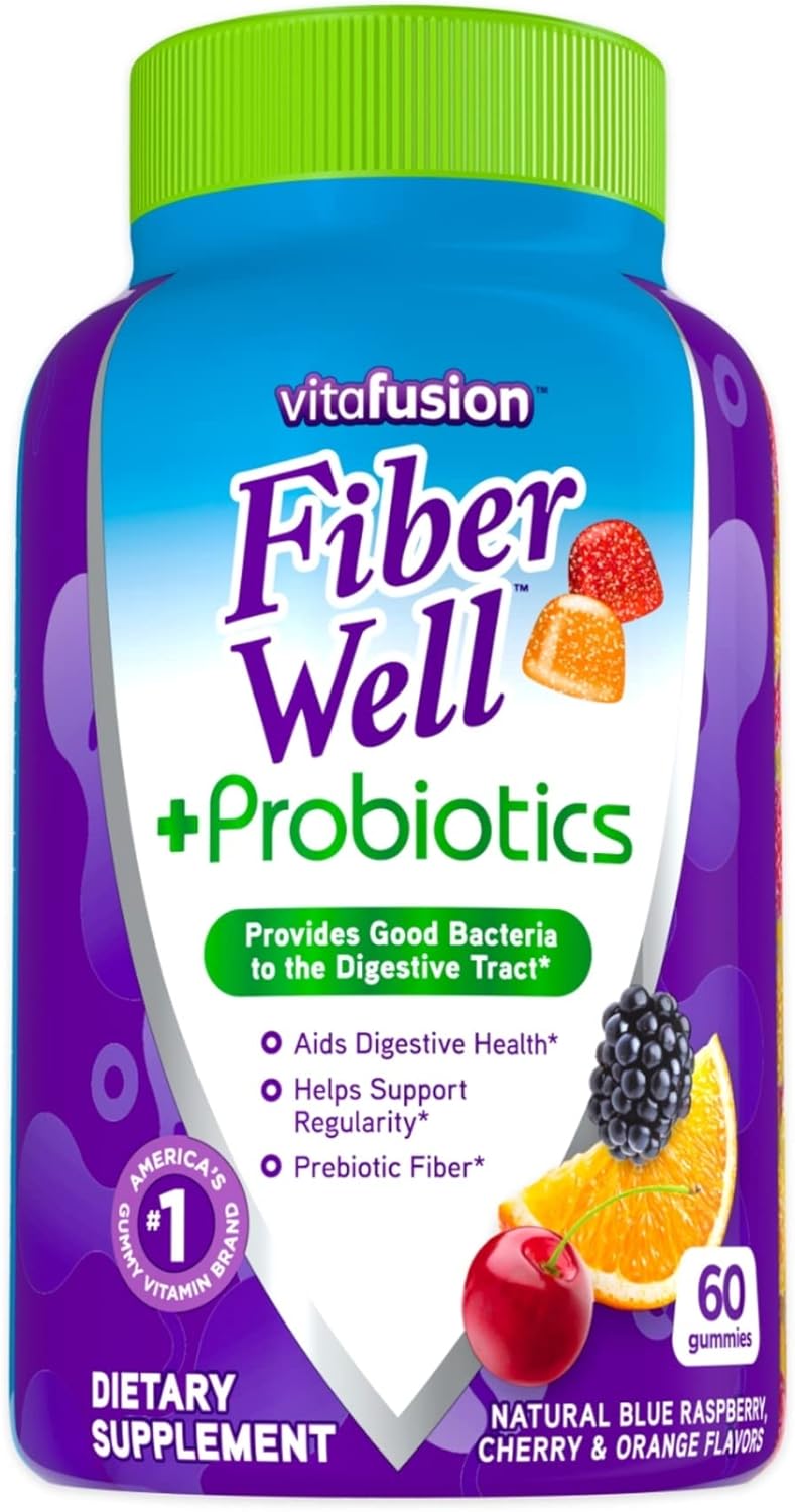 150 Count Vitafusion Fiber Well + Probiotics Gummies for Men - Berry Flavored Adult Multivitamins