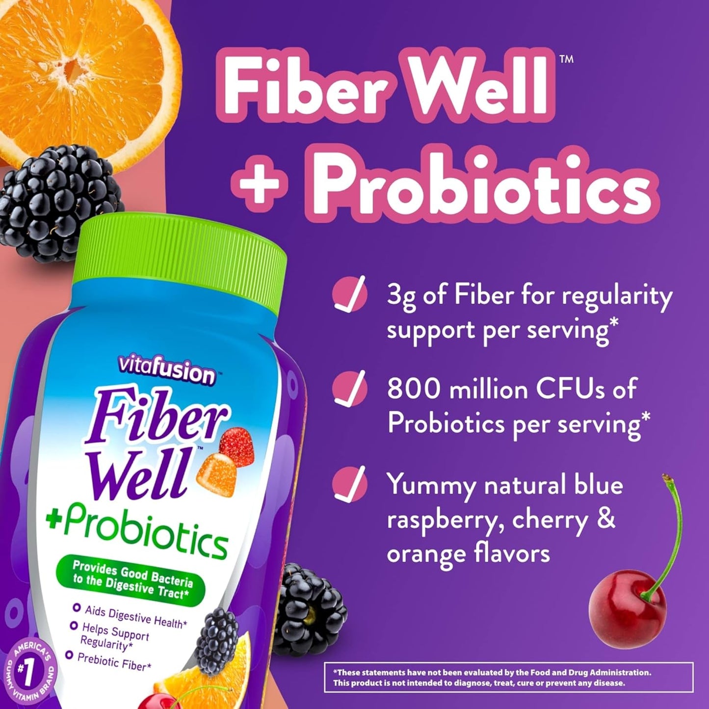 150 Count Vitafusion Fiber Well + Probiotics Gummies for Men - Berry Flavored Adult Multivitamins