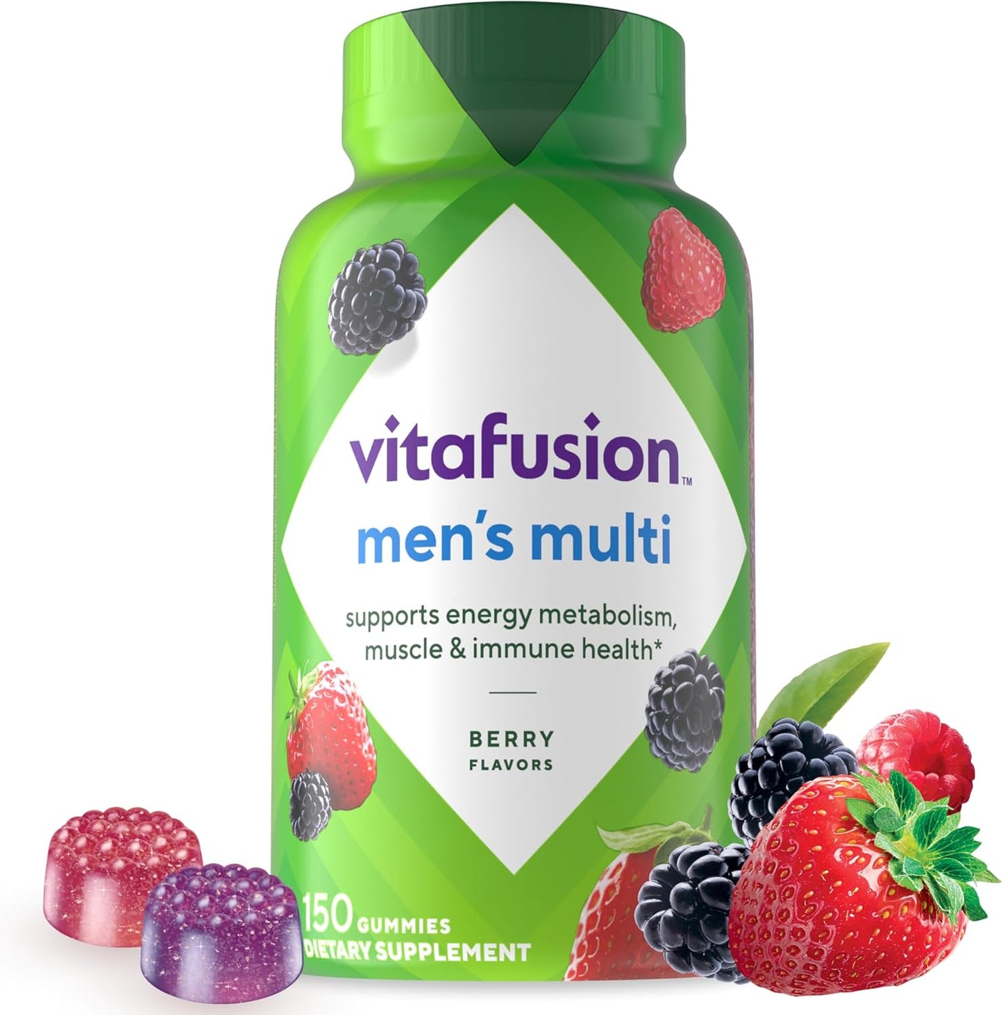 150 Count Vitafusion Fiber Well + Probiotics Gummies for Men - Berry Flavored Adult Multivitamins