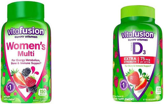 150 Count Vitafusion Women's Multivitamin Gummies and 120 Count Vitamin D3 Gummy Vitamins for Women