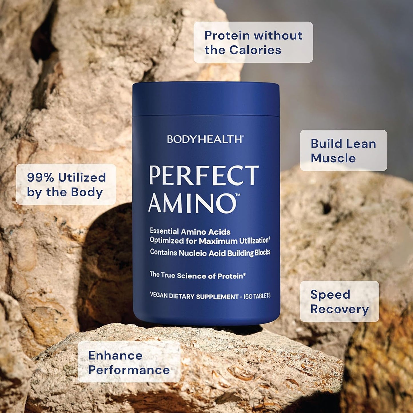 150 ct BodyHealth PerfectAmino Tablets for Muscle Mass, Recovery, Strength - Essential Amino Acid Supplement with BCAAs, Lysine, Phenylalanine, Threonine, Methionine, Tryptophan