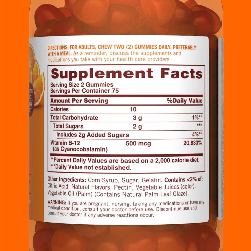 150 Ct Sundown Vitamin B-12 Gummies for Energy Metabolism Support in Raspberry, Mixed Berry, and Orange Flavors