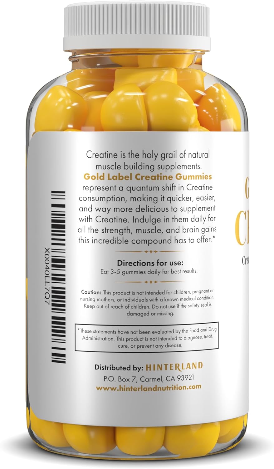 150 Hinterland Gold Label Creatine Gummies: 5,000mg per Serving for Strength, Muscle, Brain - 30 Servings