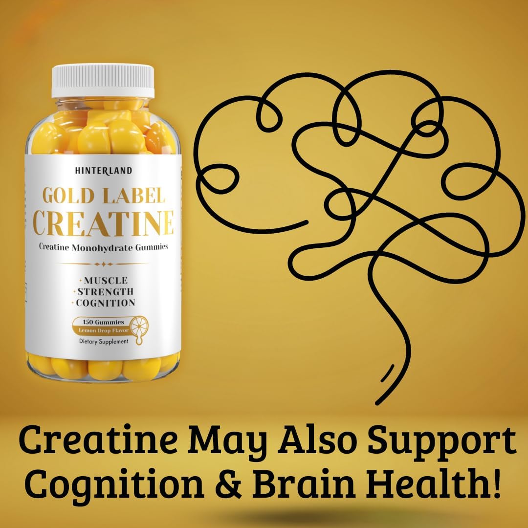 150 Hinterland Gold Label Creatine Gummies: 5,000mg per Serving for Strength, Muscle, Brain - 30 Servings
