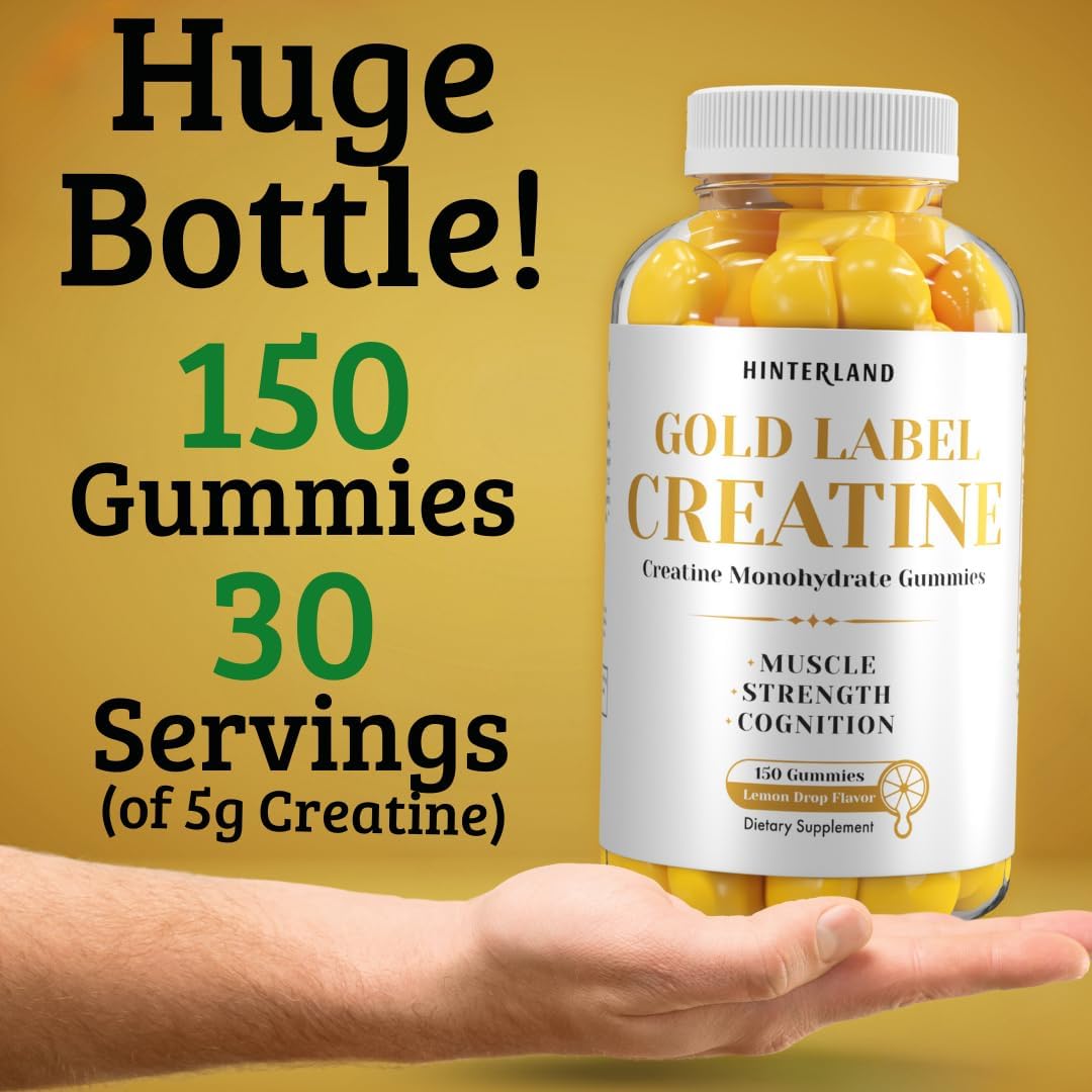 150 Hinterland Gold Label Creatine Gummies: 5,000mg per Serving for Strength, Muscle, Brain - 30 Servings