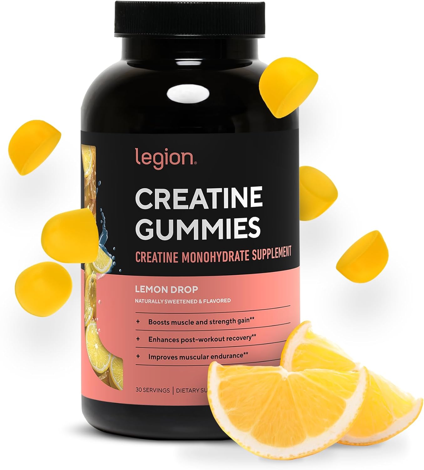 150 Lemon Drop Legion Creatine Monohydrate Gummies for Muscle Gain, Endurance, & Recovery - High Absorption Creatine Supplement