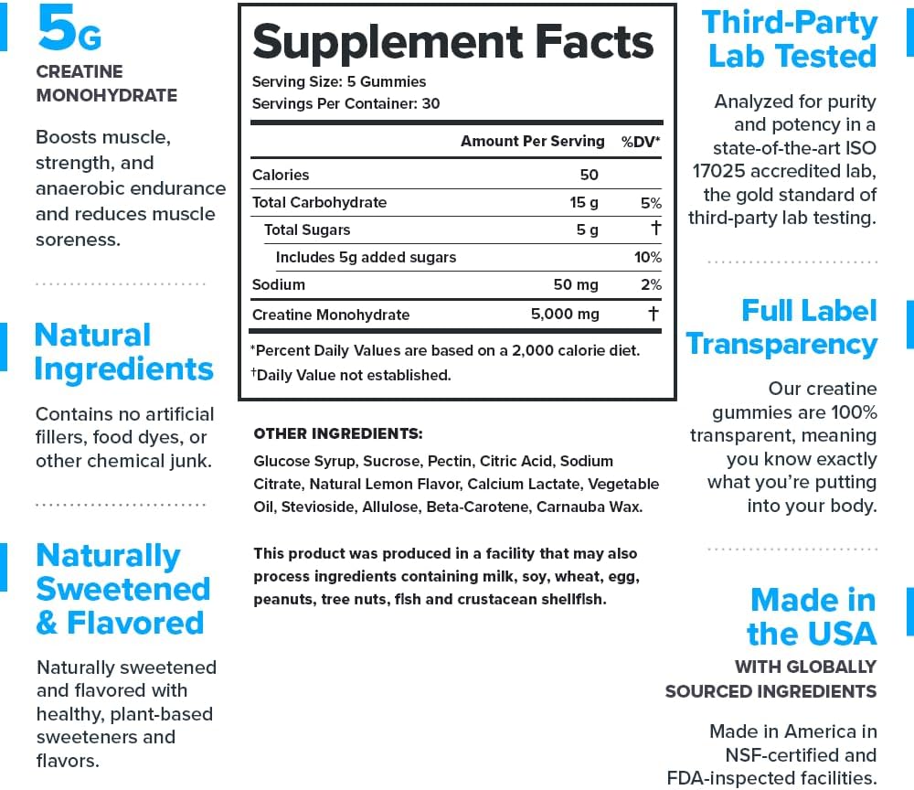 150 Lemon Drop Legion Creatine Monohydrate Gummies for Muscle Gain, Endurance, & Recovery - High Absorption Creatine Supplement