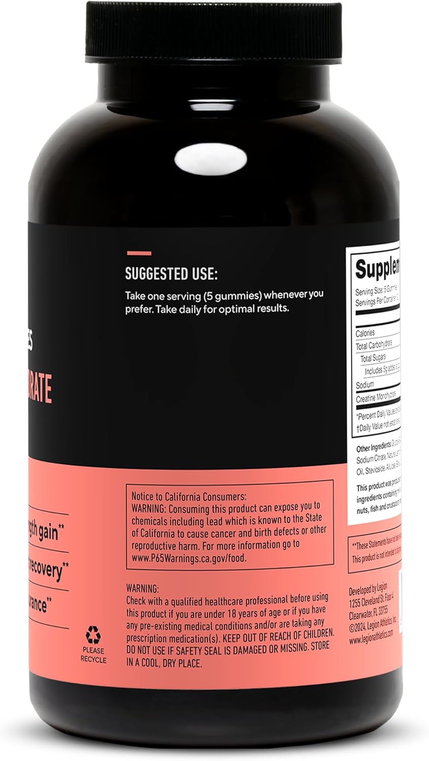 150 Lemon Drop Legion Creatine Monohydrate Gummies for Muscle Gain, Endurance, & Recovery - High Absorption Creatine Supplement