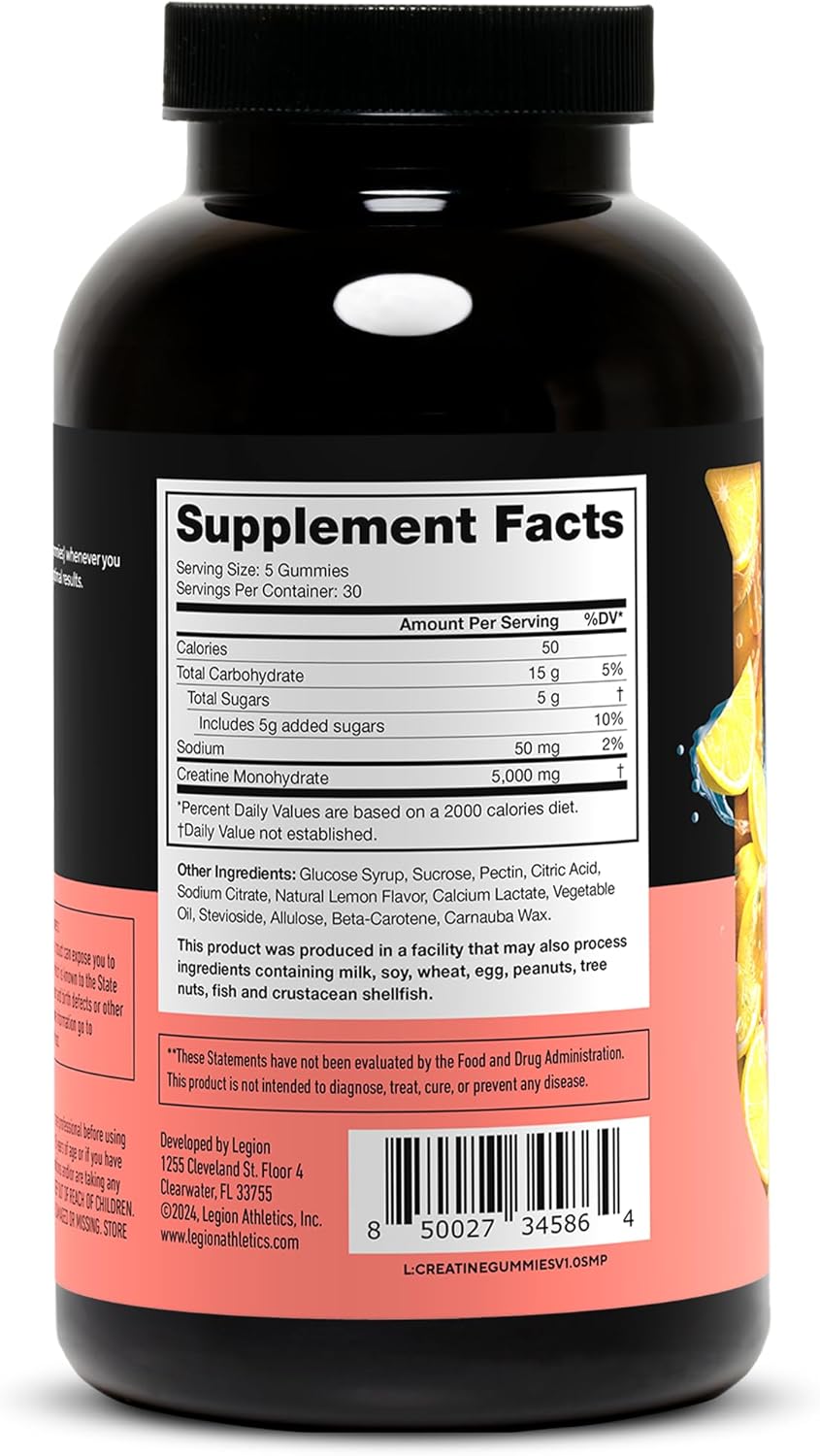 150 Lemon Drop Legion Creatine Monohydrate Gummies for Muscle Gain, Endurance, & Recovery - High Absorption Creatine Supplement