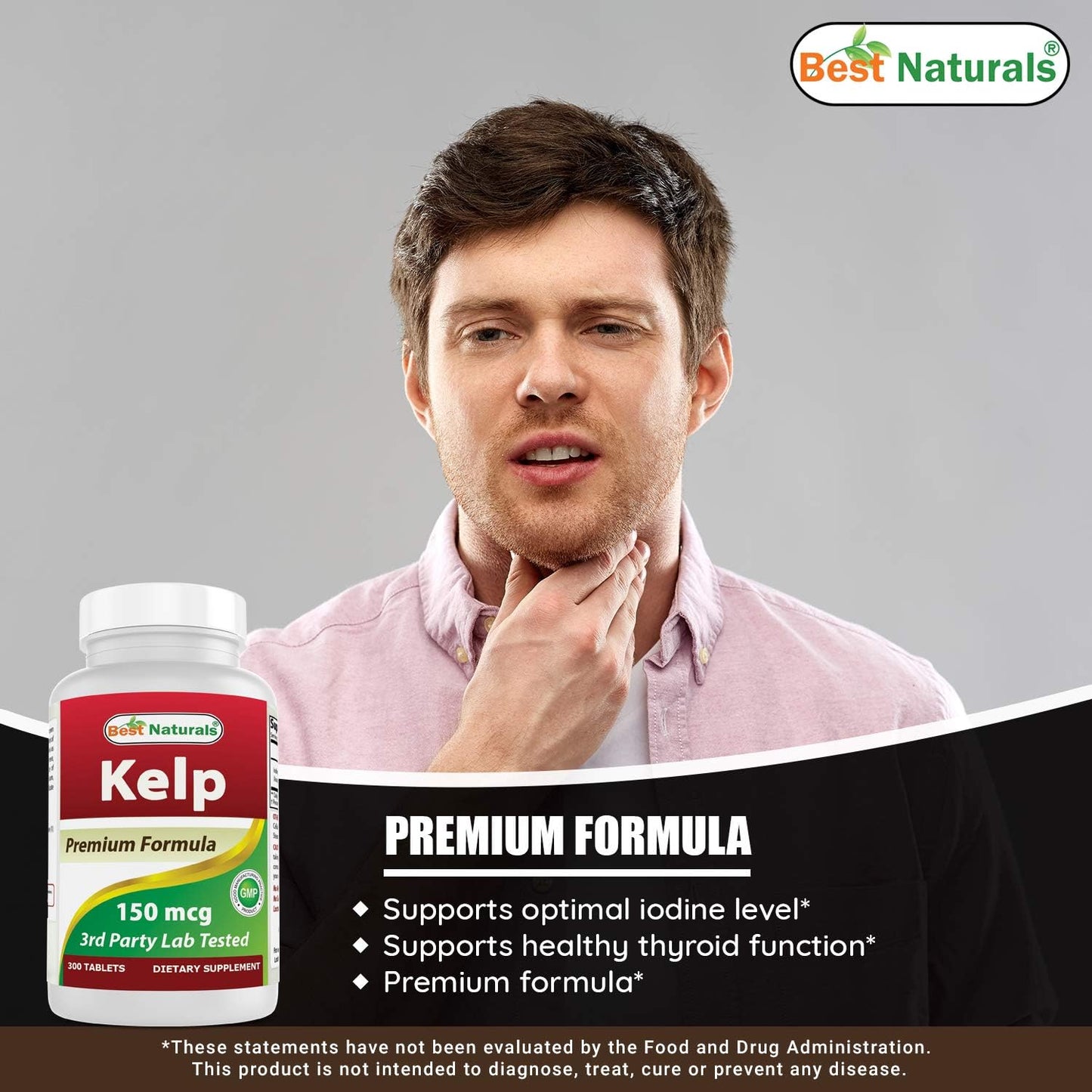 150 mcg Kelp Supplement with 200 mcg Selenium for Thyroid Support