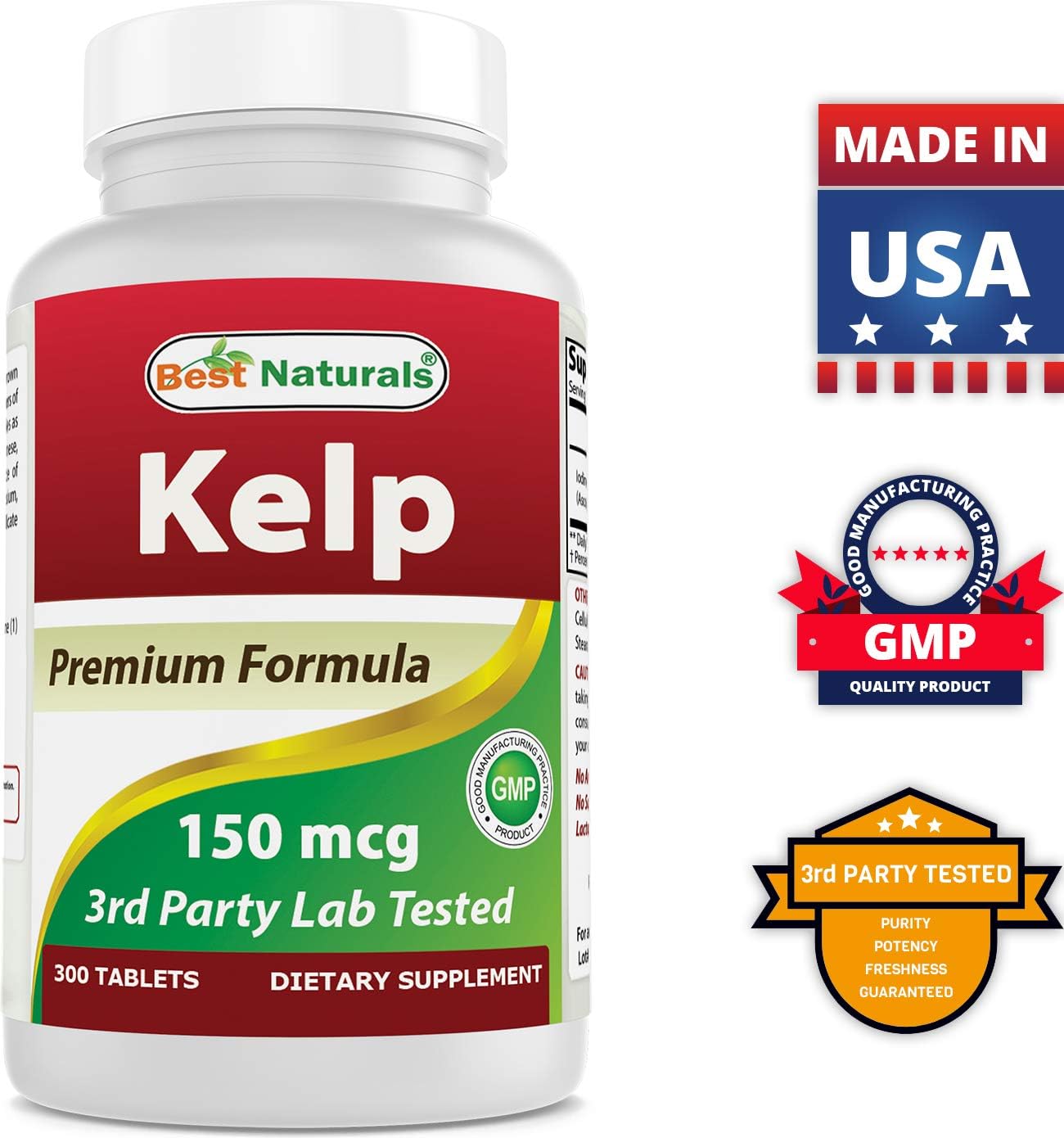 150 mcg Kelp Supplement with 200 mcg Selenium for Thyroid Support