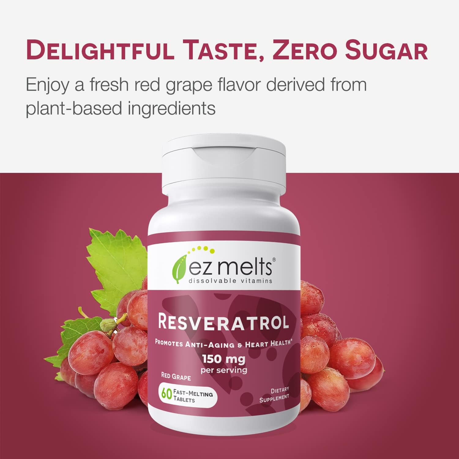 150 mg Resveratrol Supplement - Dissolvable Tablets, Sugar-Free - 30 Day Supply