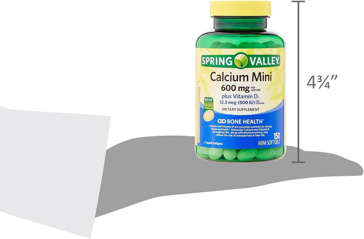 150 Mini Softgels Calcium Supplement with Vitamin D3 - 600 mg Calcium Carbonate - Spring Valley Mini Softgels