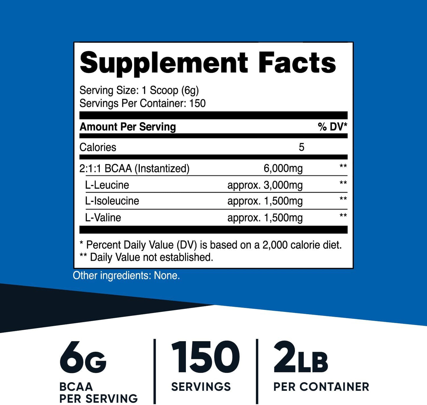150 Servings of Unflavored Nutricost BCAA Powder 2:1:1