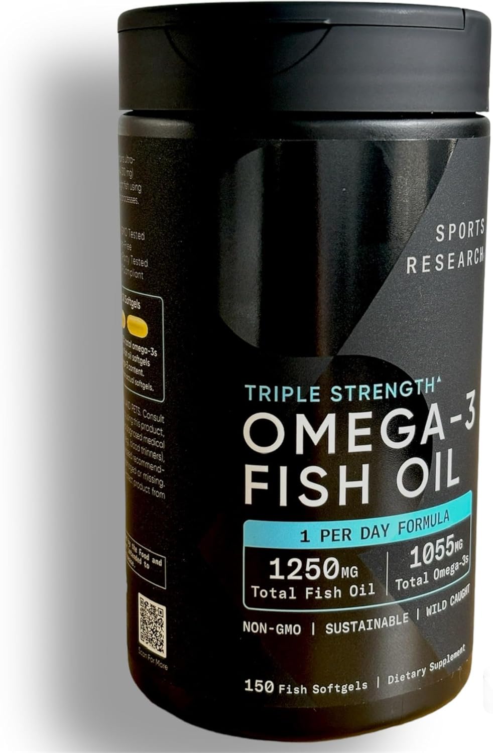 150 Softgels SportResearch Triple Strength Omega 3 Fish Oil Supplement with EPA & DHA Fatty Acids - Burpless, Wild Caught Fish Oil for Heart, Brain & Immune Support - 1250 mg - Men & Women