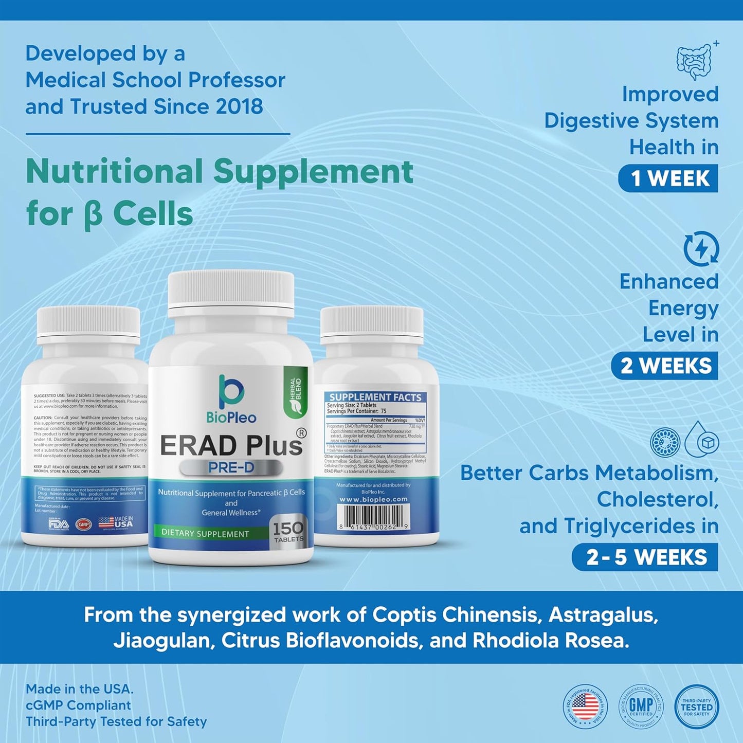 150 Tablets of ERAD Plus Pre-D Nutritional Supplement - Trusted Metabolism Support Since 2018