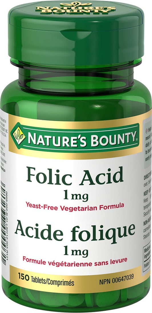 150 Tablets of Nature's Bounty Folic Acid 1 mg - Variable Packaging Sizes