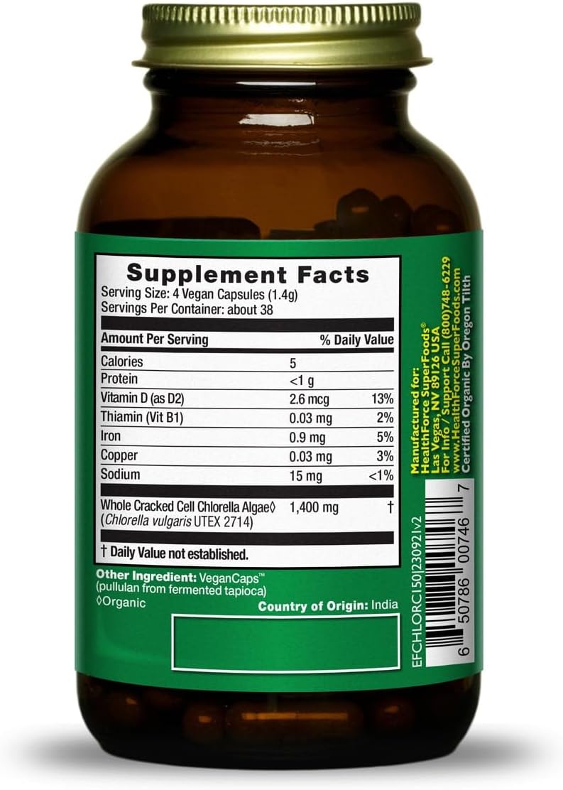 150 Vegan Capsules of HealthForce SuperFoods Chlorella Manna in Capsule Form