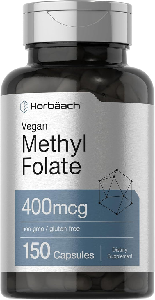150 Vegan Capsules of Horbäach Methyl Folate 400 mcg - Non-GMO, Gluten Free Dietary Supplement