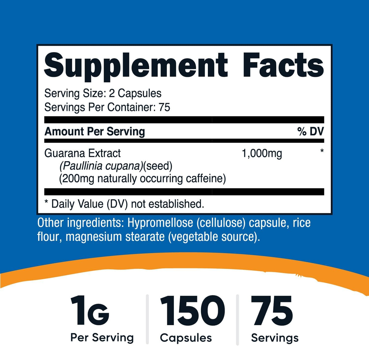 150 Vegetarian Capsules of Nutricost Guarana 1000mg - Herbal Brazilian Caffeine Energizer Supplement