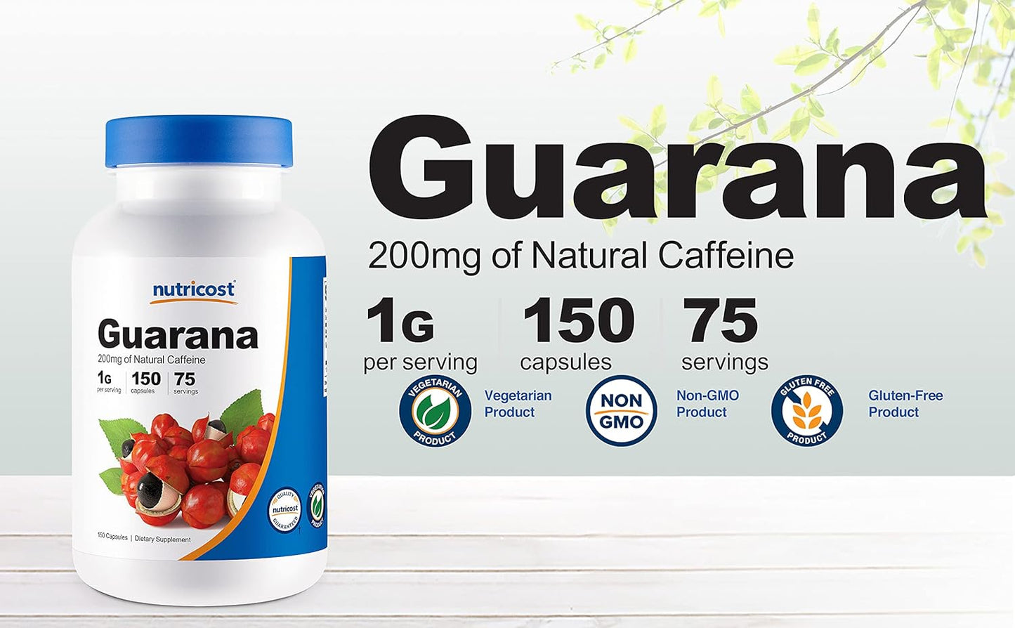 150 Vegetarian Capsules of Nutricost Guarana 1000mg - Herbal Brazilian Caffeine Energizer Supplement