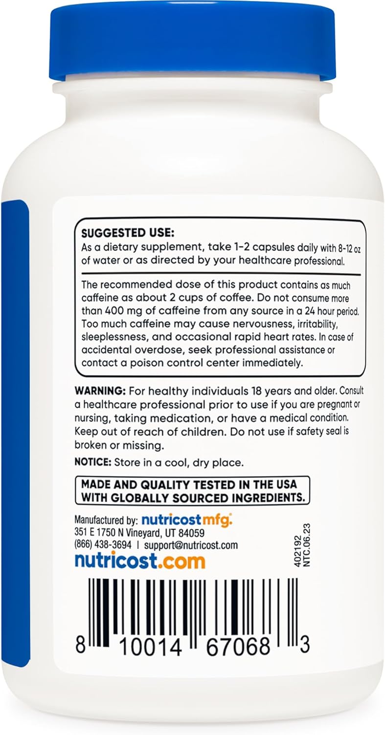 150 Vegetarian Capsules of Nutricost Guarana 1000mg - Herbal Brazilian Caffeine Energizer Supplement