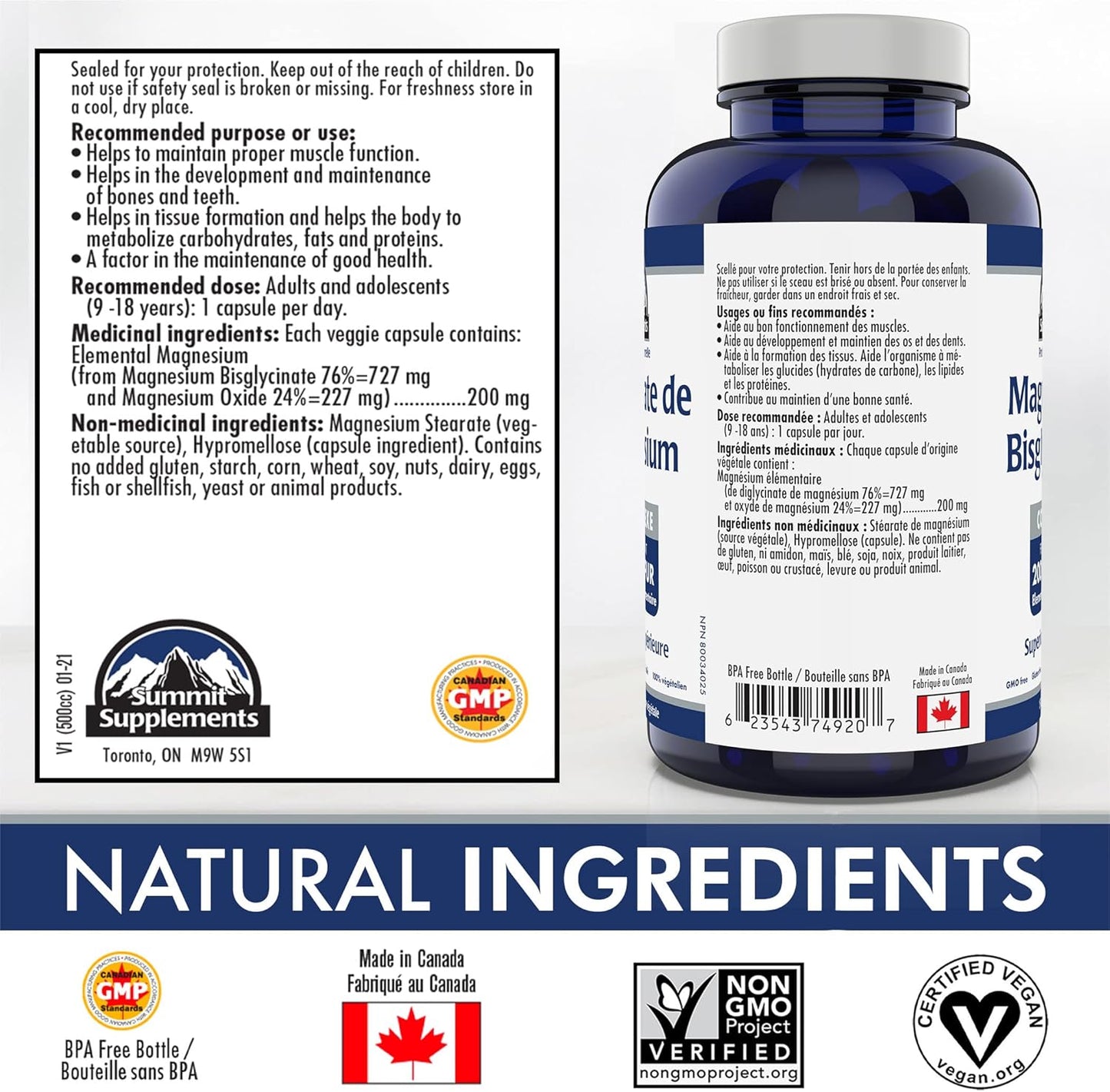 150 Veggie Caps of Summit Supplements Magnesium Bisglycinate Complex 200 mg - Supports Bone Health, Muscle Function, and Tissue Formation