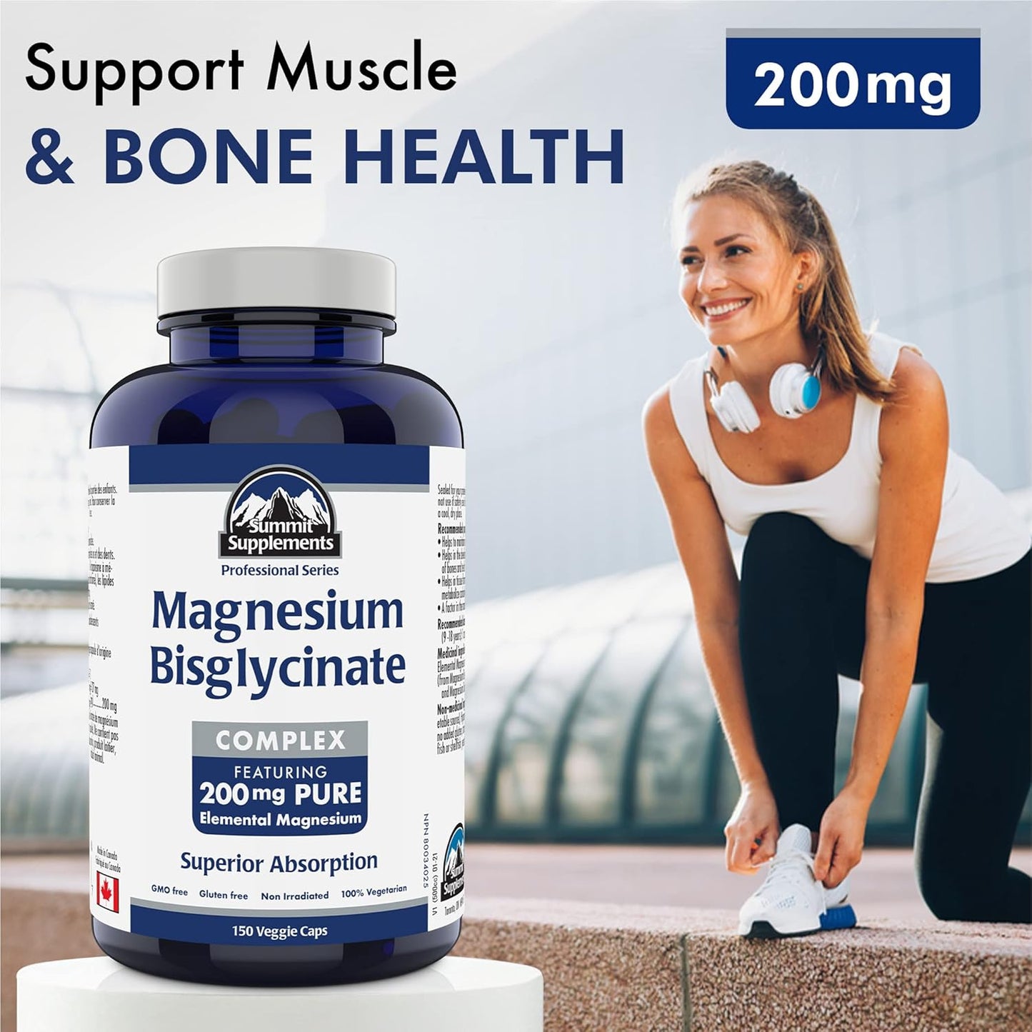 150 Veggie Caps of Summit Supplements Magnesium Bisglycinate Complex 200 mg - Supports Bone Health, Muscle Function, and Tissue Formation