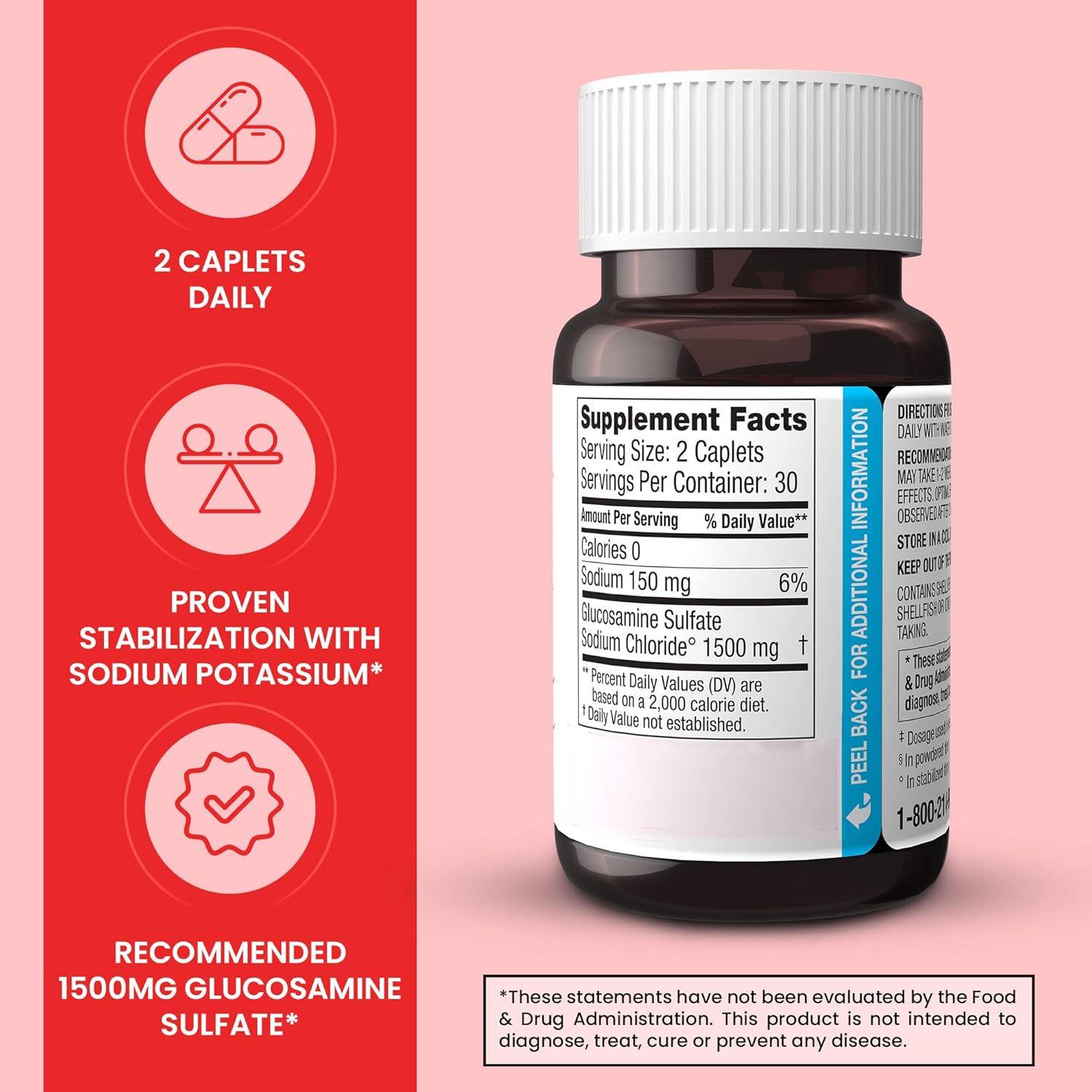 1500 Mg Glucosamine Sulfate Joint Supplement Pills for Knee Comfort & Health Support - 60 Count