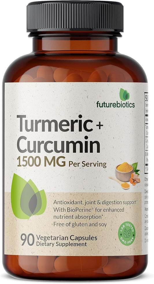 1500 MG Turmeric & Curcumin Capsules with BioPerine for Joint & Digestion Support - Non-GMO Antioxidant Supplement - 90 Vegetarian Capsules