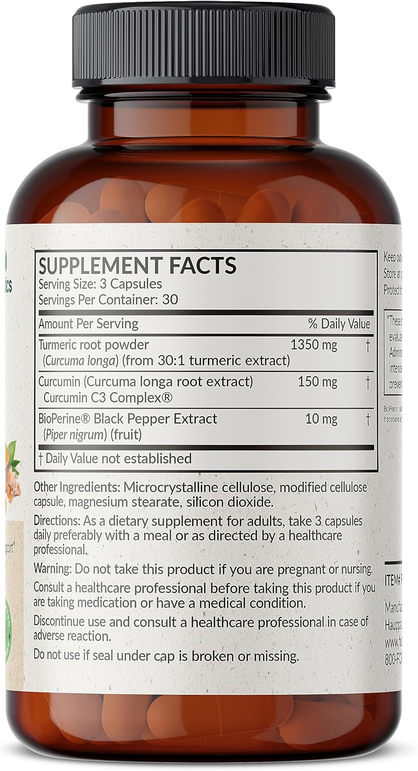 1500 MG Turmeric & Curcumin Capsules with BioPerine for Joint & Digestion Support - Non-GMO Antioxidant Supplement - 90 Vegetarian Capsules