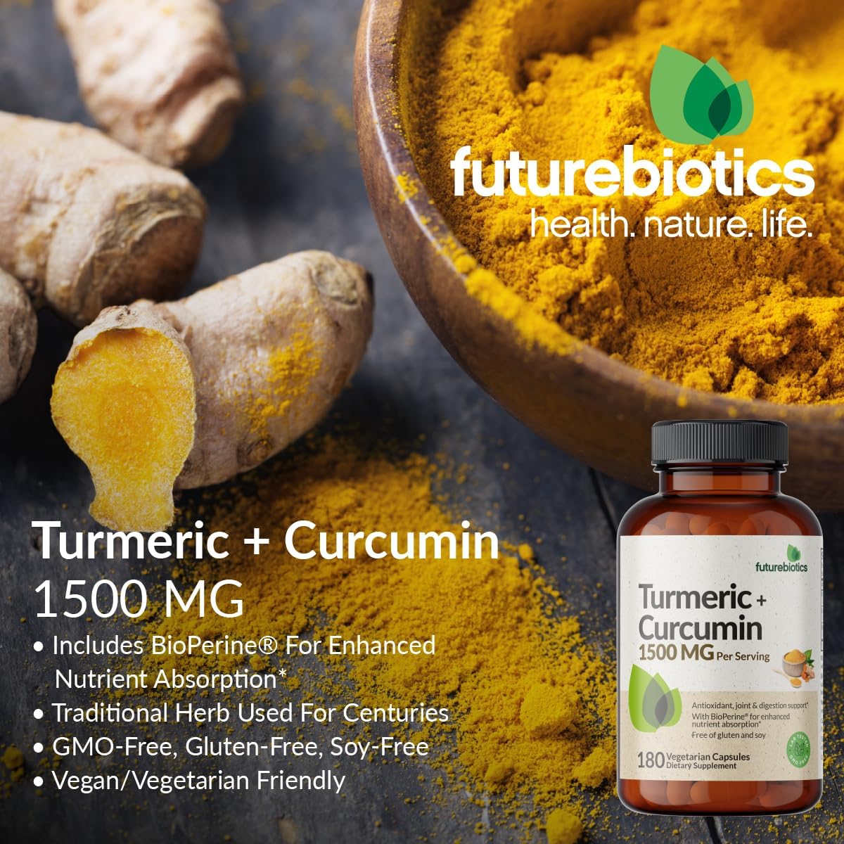 1500 MG Turmeric & Curcumin Capsules with BioPerine for Joint & Digestion Support - Non-GMO Antioxidant Supplement - 90 Vegetarian Capsules