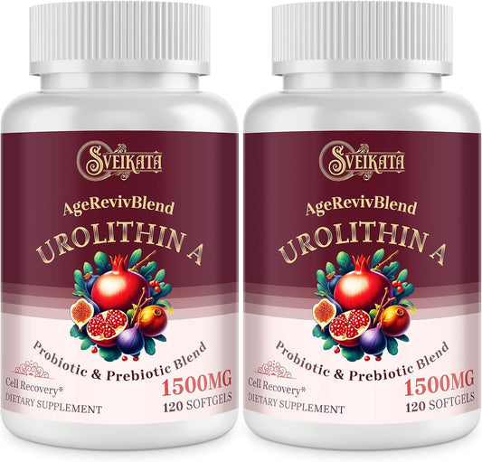 1500 mg Urolithin A Supplement for Health, 120 Softgels (2 Bottles) by Sveikata