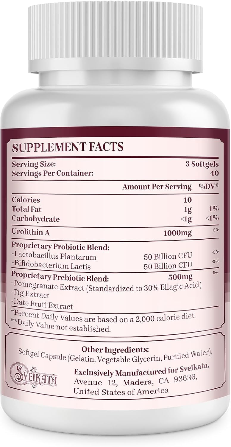 1500 mg Urolithin A Supplement for Health, 120 Softgels (2 Bottles) by Sveikata