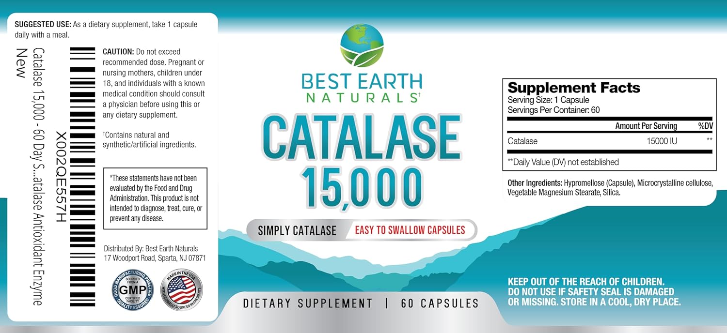 15,000 Catalase Supplement for Hair Strength - Natural Hair Supplements - 60 Capsules (2 Month Supply)
