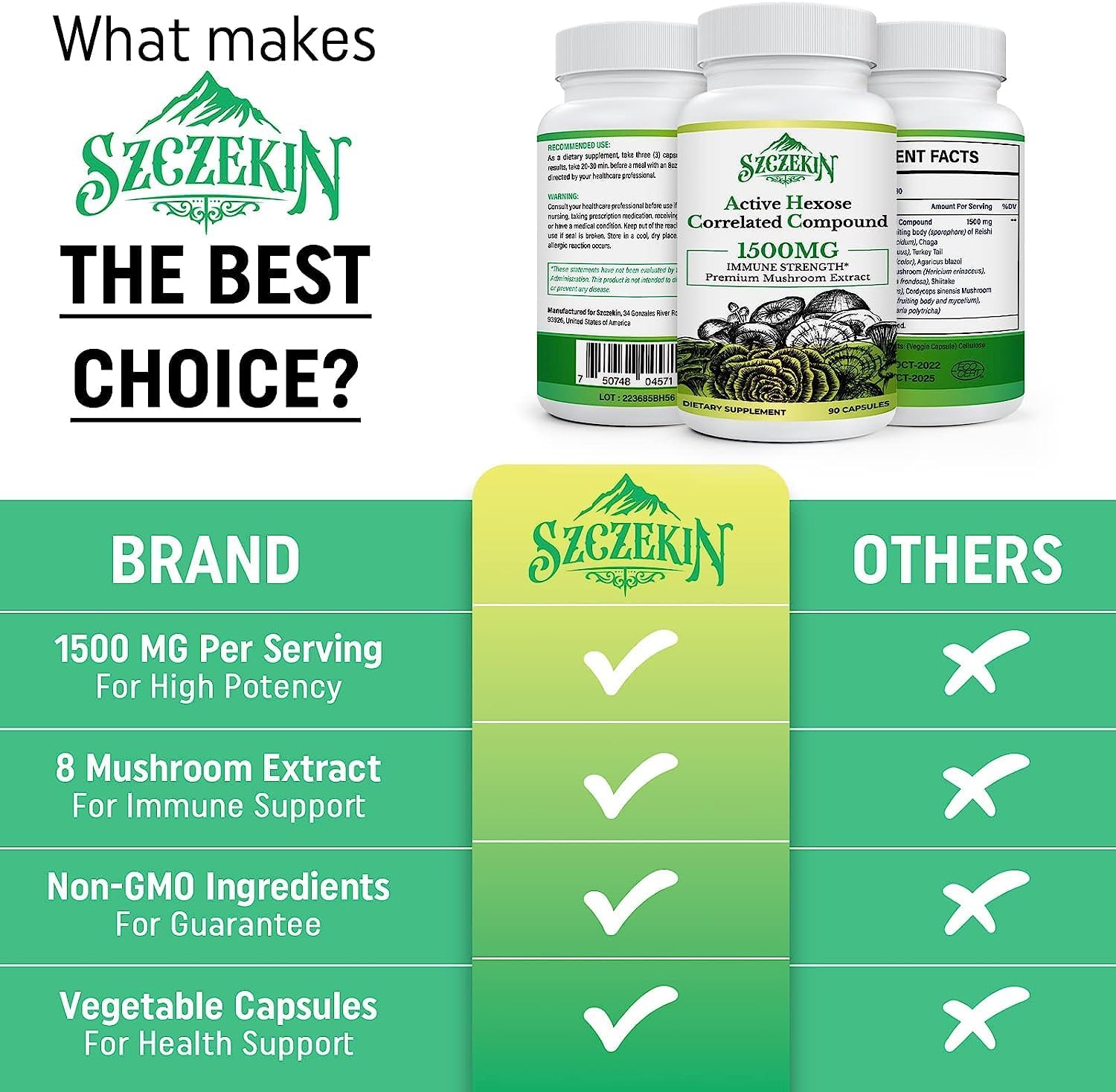 1500mg AHCC 8 Mushroom Extract Supplement for Immune Support & Liver Function - 540 Veg Capsules