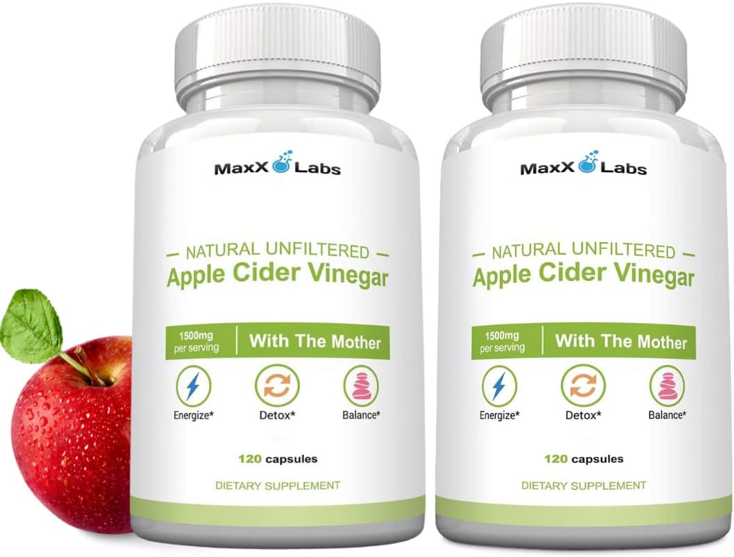 1500mg Apple Cider Vinegar Capsules with Mother - Energy Boost, Immunity Support, Digestion & Metabolism - Non-GMO, Gluten-Free - 120-Day Supply