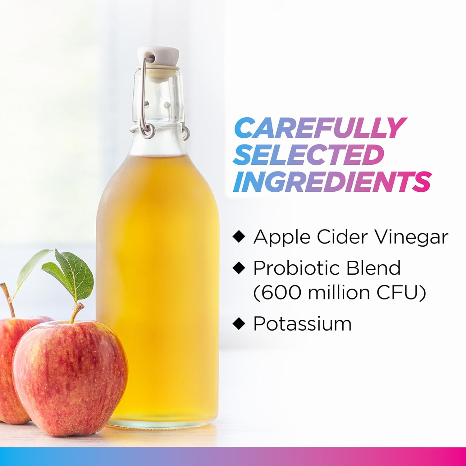 1500mg Apple Cider Vinegar Capsules with Probiotics & Potassium - Supports Gut Health, Digestion, Appetite & Weight - Vegan - 90 Capsules