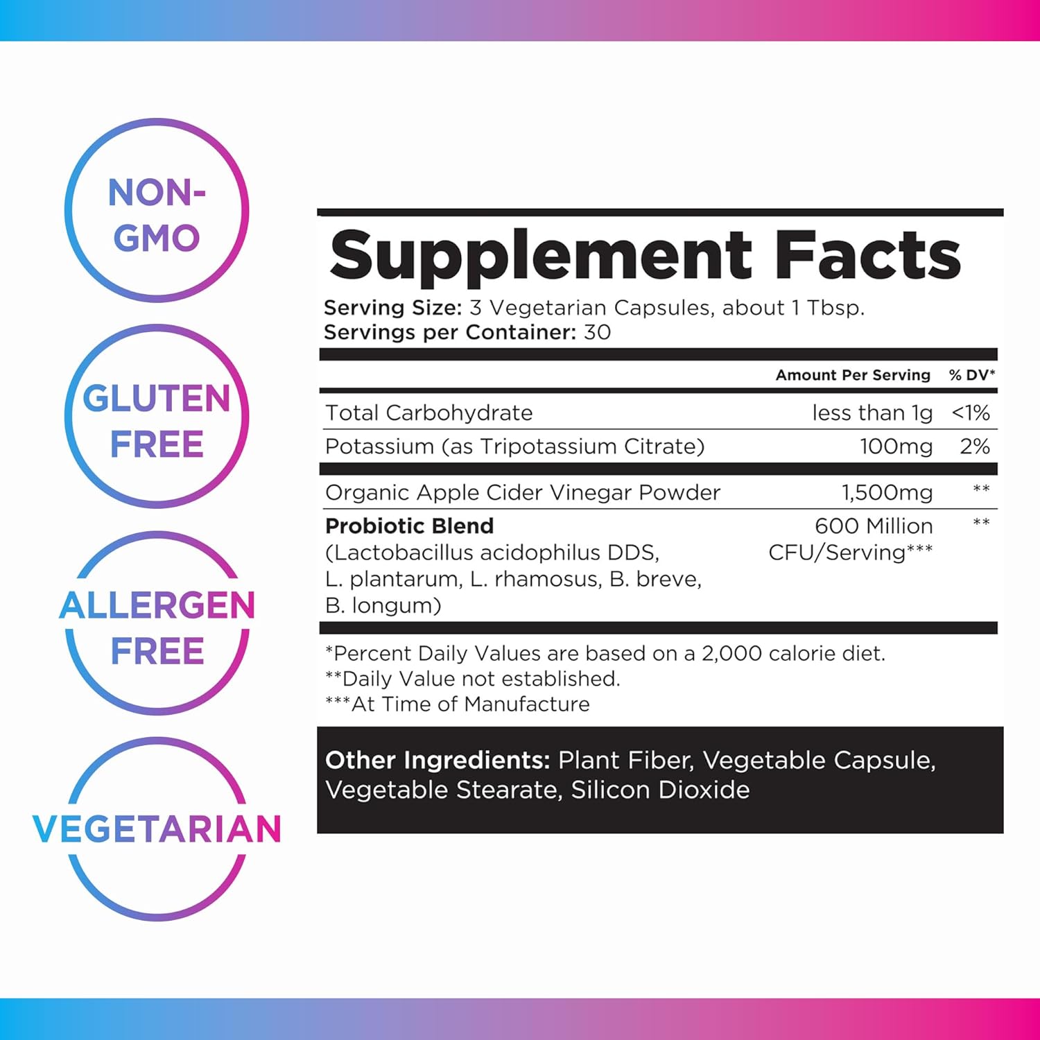 1500mg Apple Cider Vinegar Capsules with Probiotics & Potassium - Supports Gut Health, Digestion, Appetite & Weight - Vegan - 90 Capsules