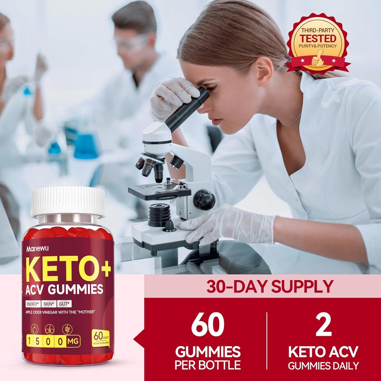 1500mg Apple Cider Vinegar Gummies for Metabolism & Energy Boost - Organic, Vegan, Gluten-Free Keto Supplement - Made in USA - 3 Pack